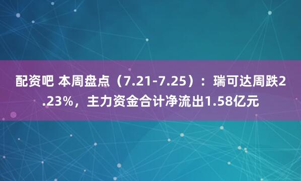 配资吧 本周盘点（7.21-7.25）：瑞可达周跌2.23%，主力资金合计净流出1.58亿元